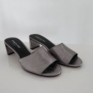 Silver, Size 7.5, Kenneth Cole Leather Slide Sandals